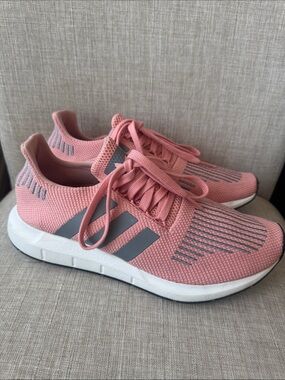 adidas Pink Knit Women's Athletic Sneakers with Gray Stripes